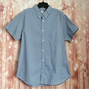 Gap Blue Plaid Gingham Short Sleeve Seersucker Button Up Shirt Size XL